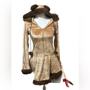 Halloween Women’s Lion Velvet Dress Costume  Size Small With Tail & Ears